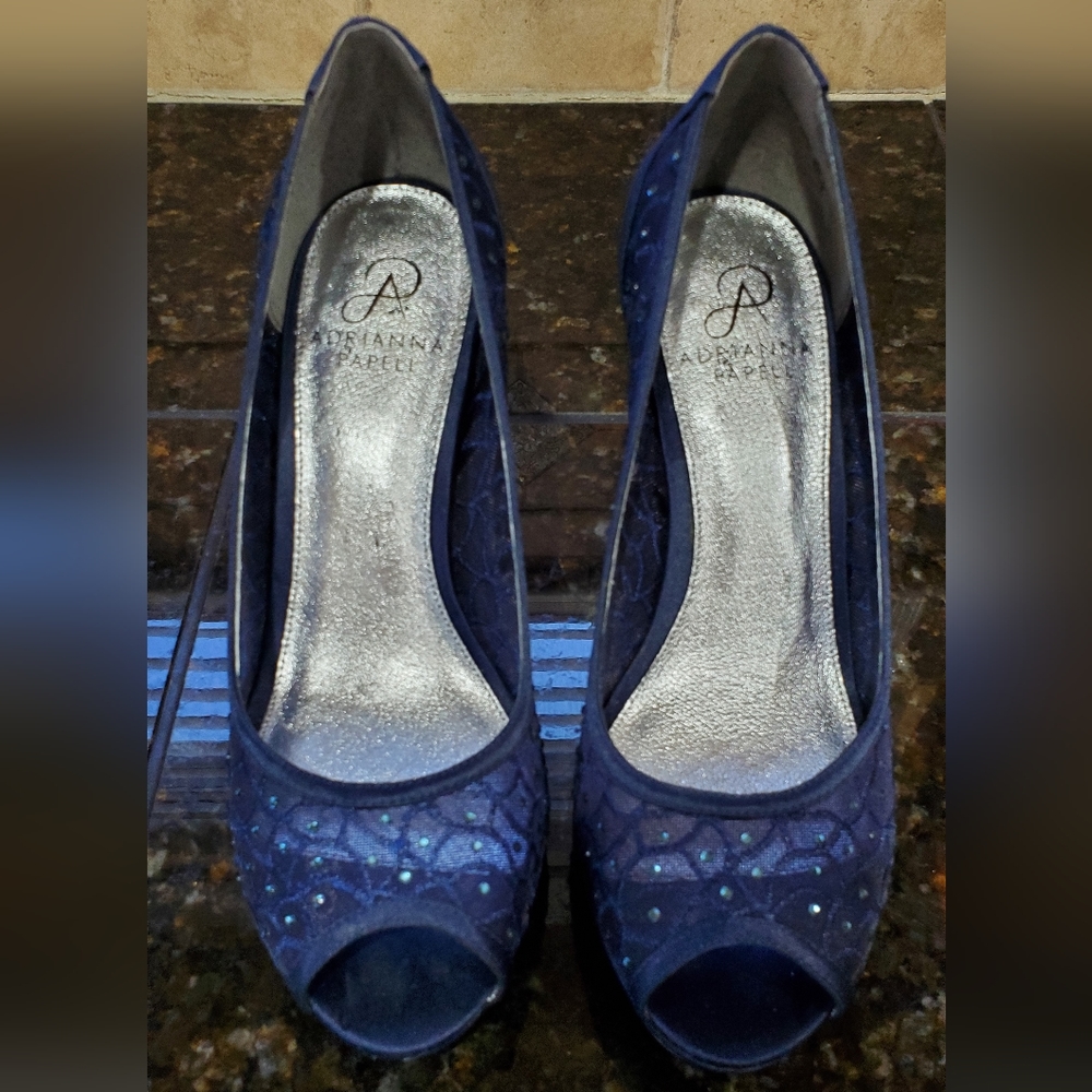Adrianna Papell 4" Navy Satin Heels